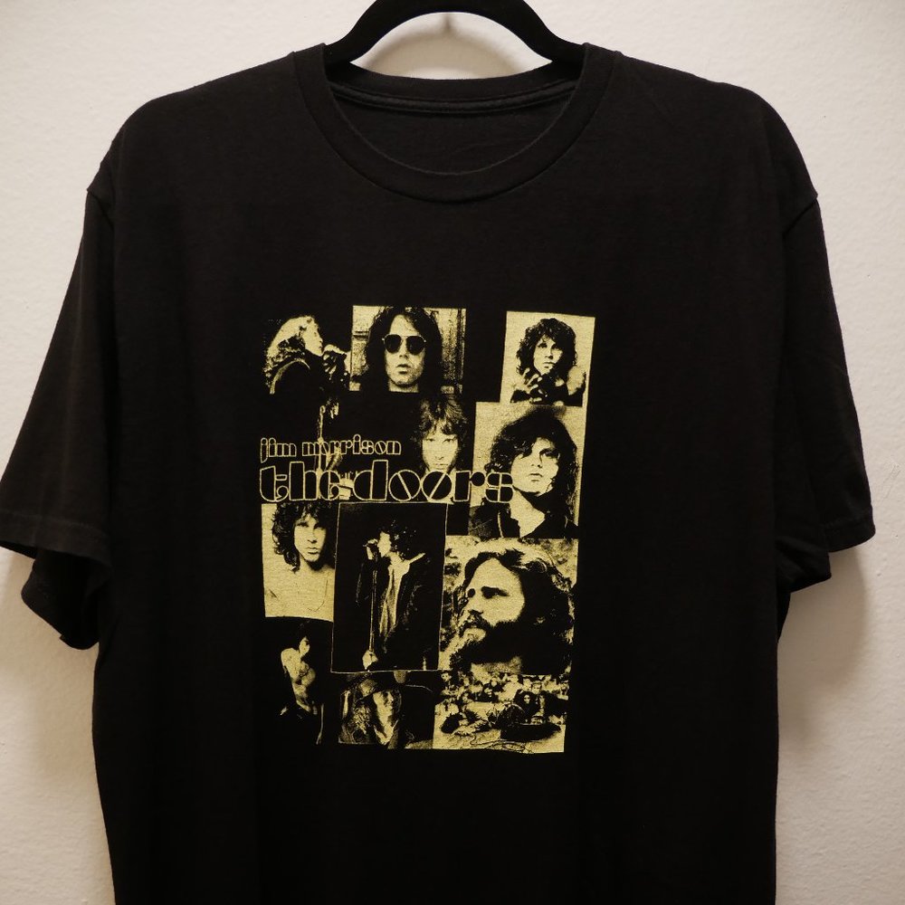 THE DOORS JIM MORRISON PORTRAIT COLLAGE LARGE BLACK COTTON T-SHIRT